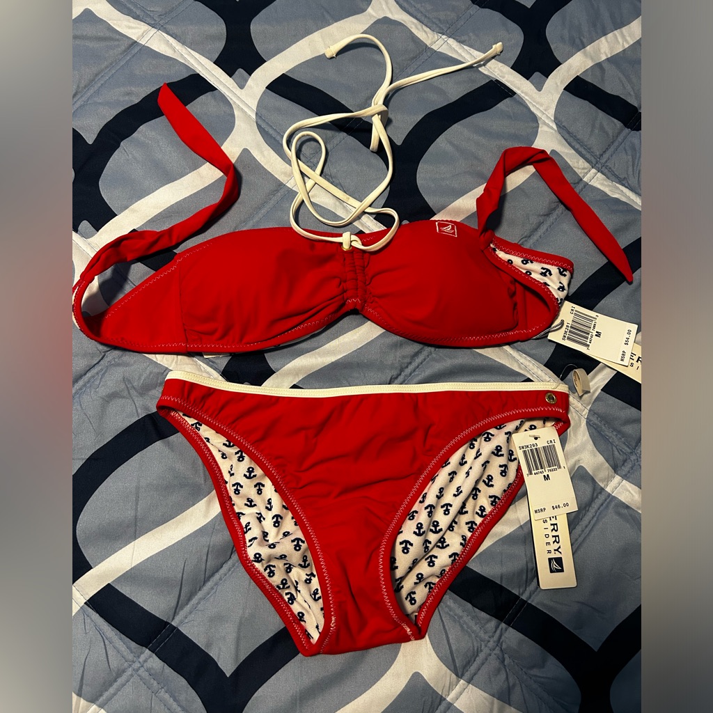 Sperry Nwt Nautical Bikini Set. Red/White. Size M.